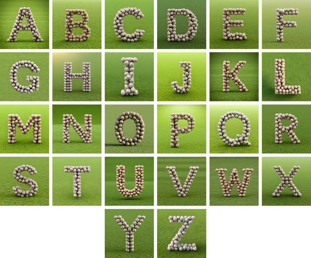 Baseball Pitch Stitch alphabet — all 26 letters