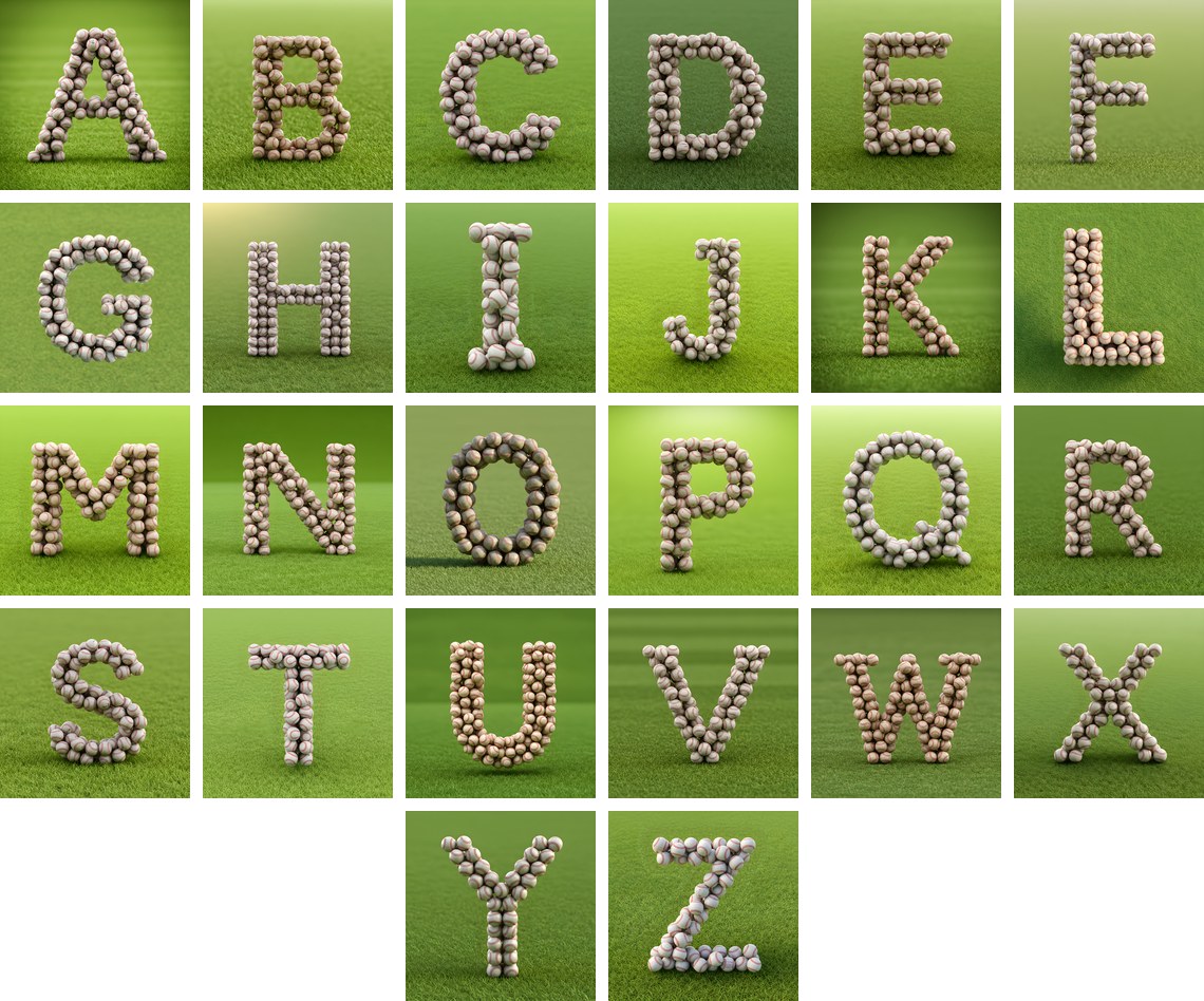 Baseball Pitch Stitch alphabet — all 26 letters