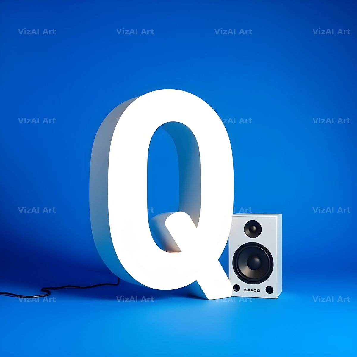 Blue Speaker Bass alphabet letter Q
