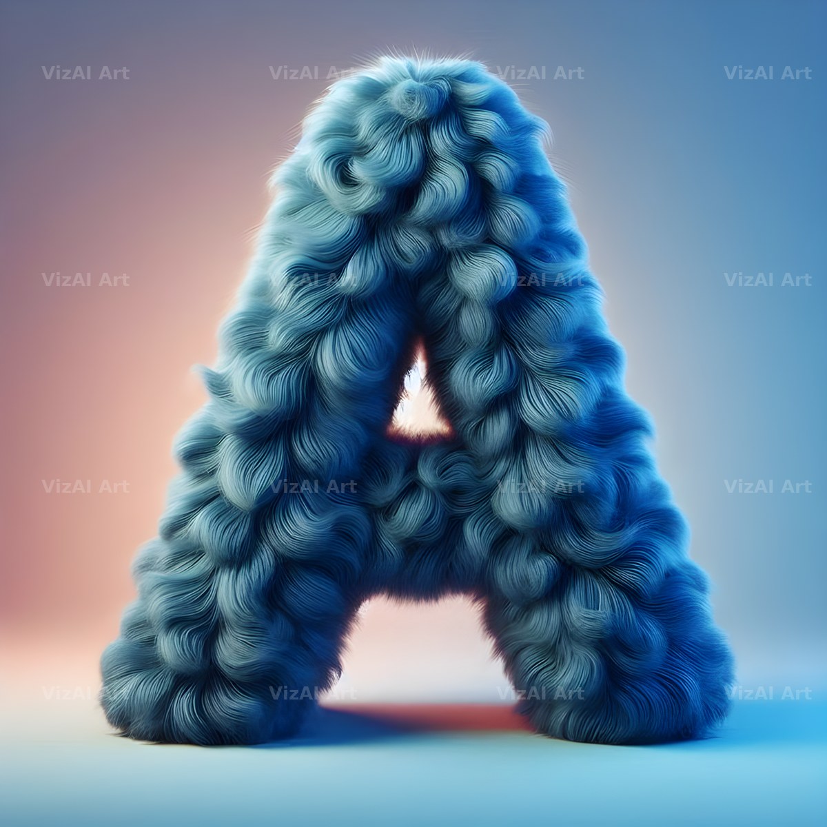 Blue Plush Fur alphabet letter A