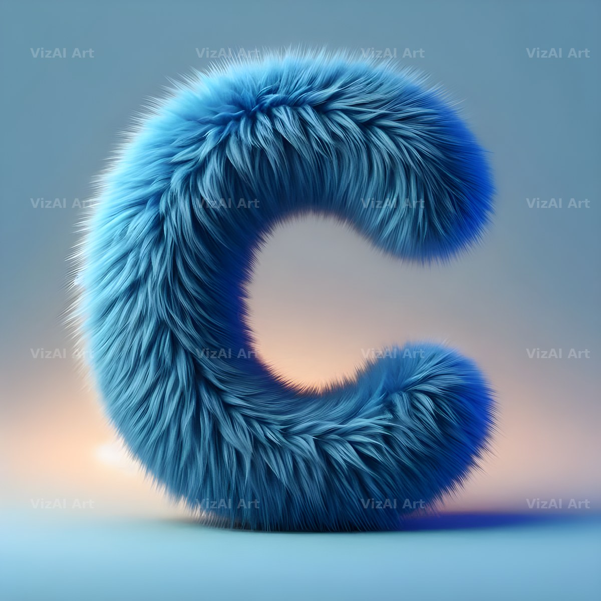 Blue Plush Fur alphabet letter C