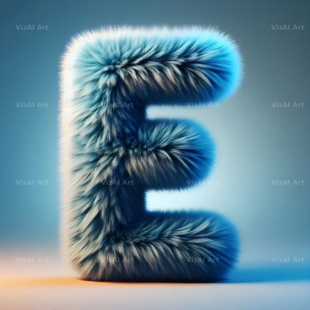 Blue Plush Fur alphabet letter E