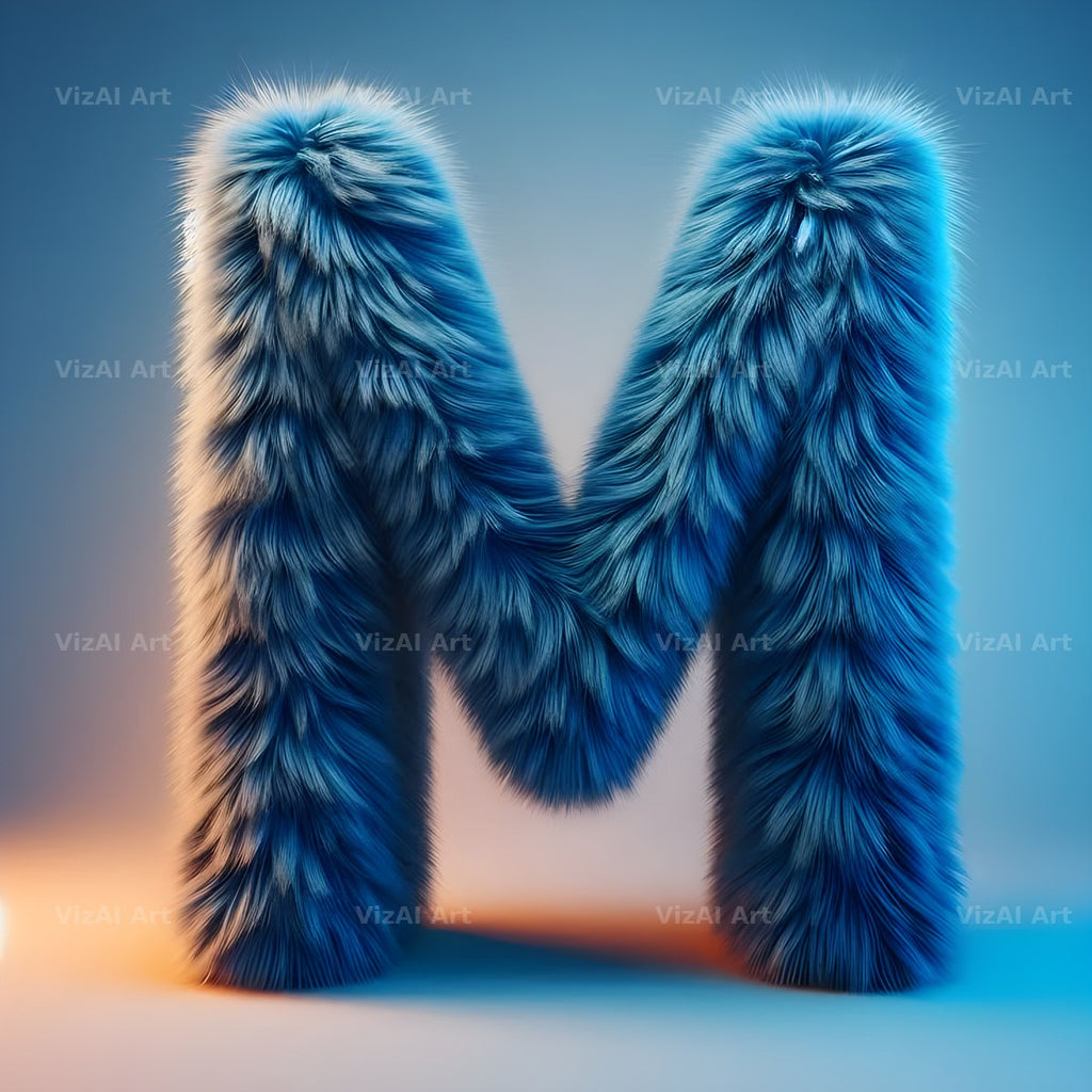 Blue Plush Fur alphabet letter M