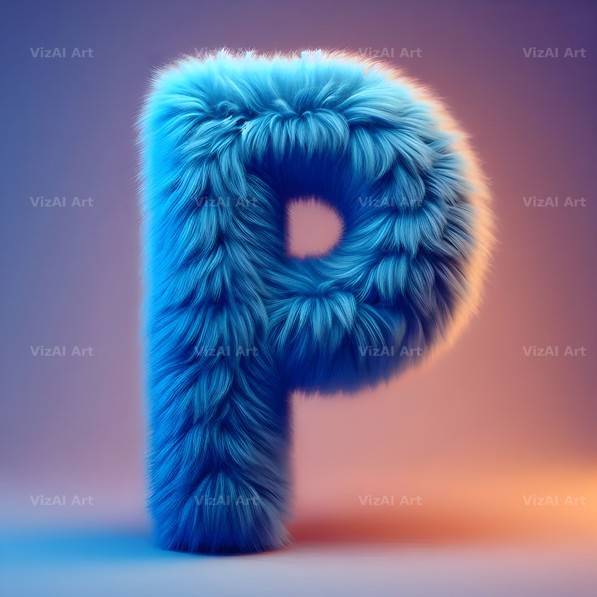 Blue Plush Fur alphabet letter P