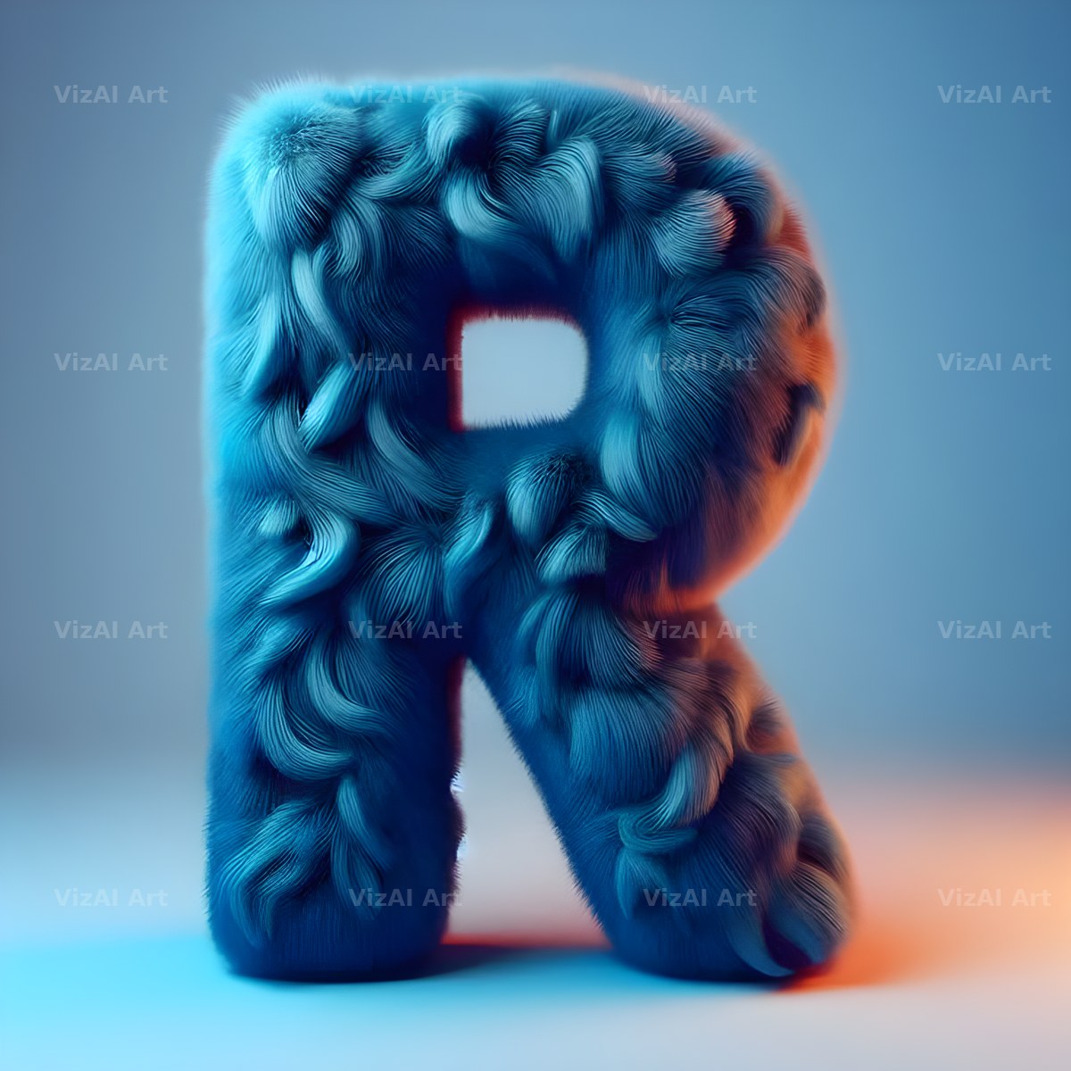 Blue Plush Fur alphabet letter R