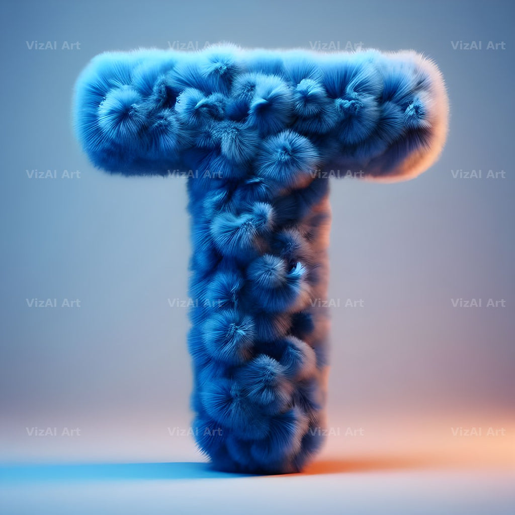 Blue Plush Fur alphabet letter T