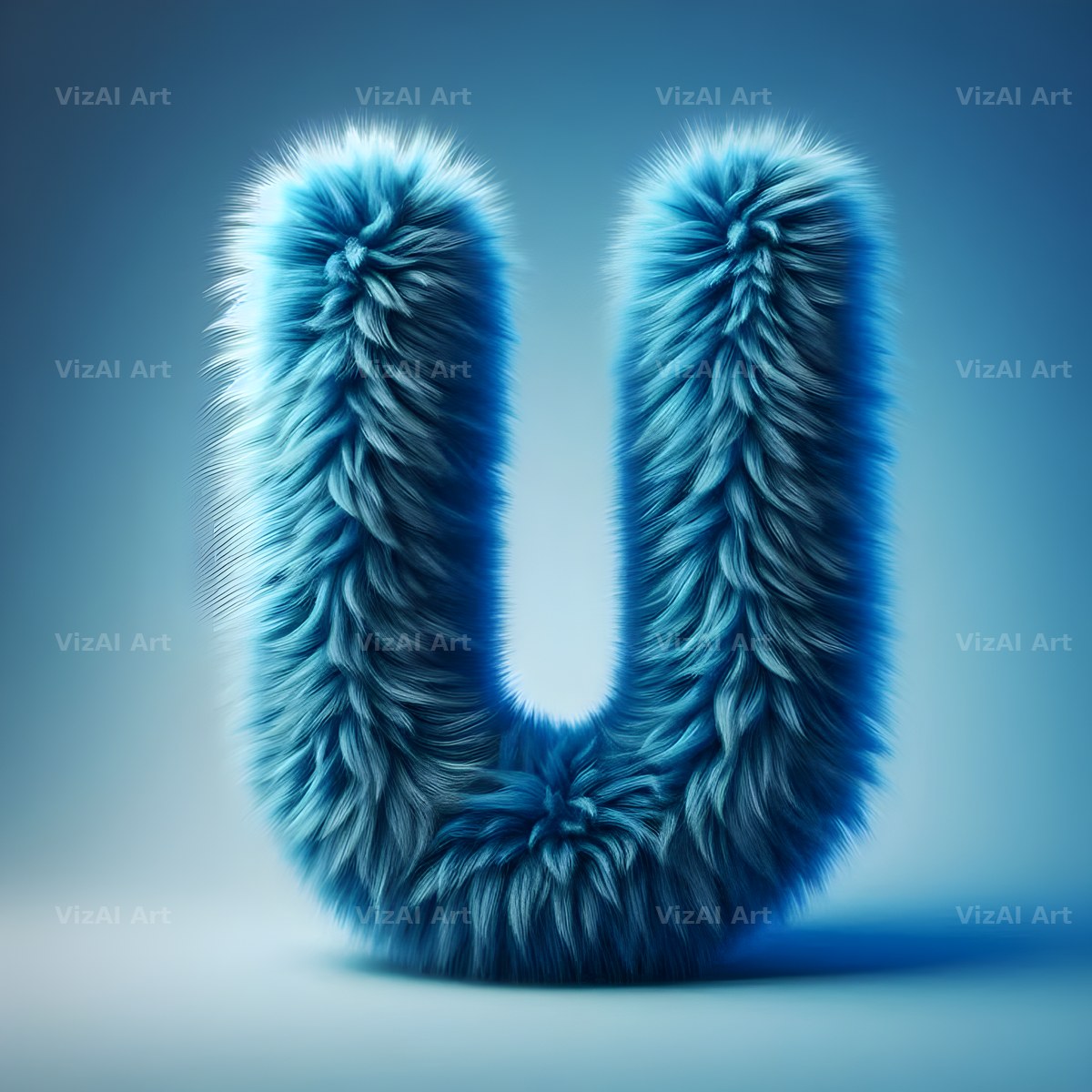 Blue Plush Fur alphabet letter U