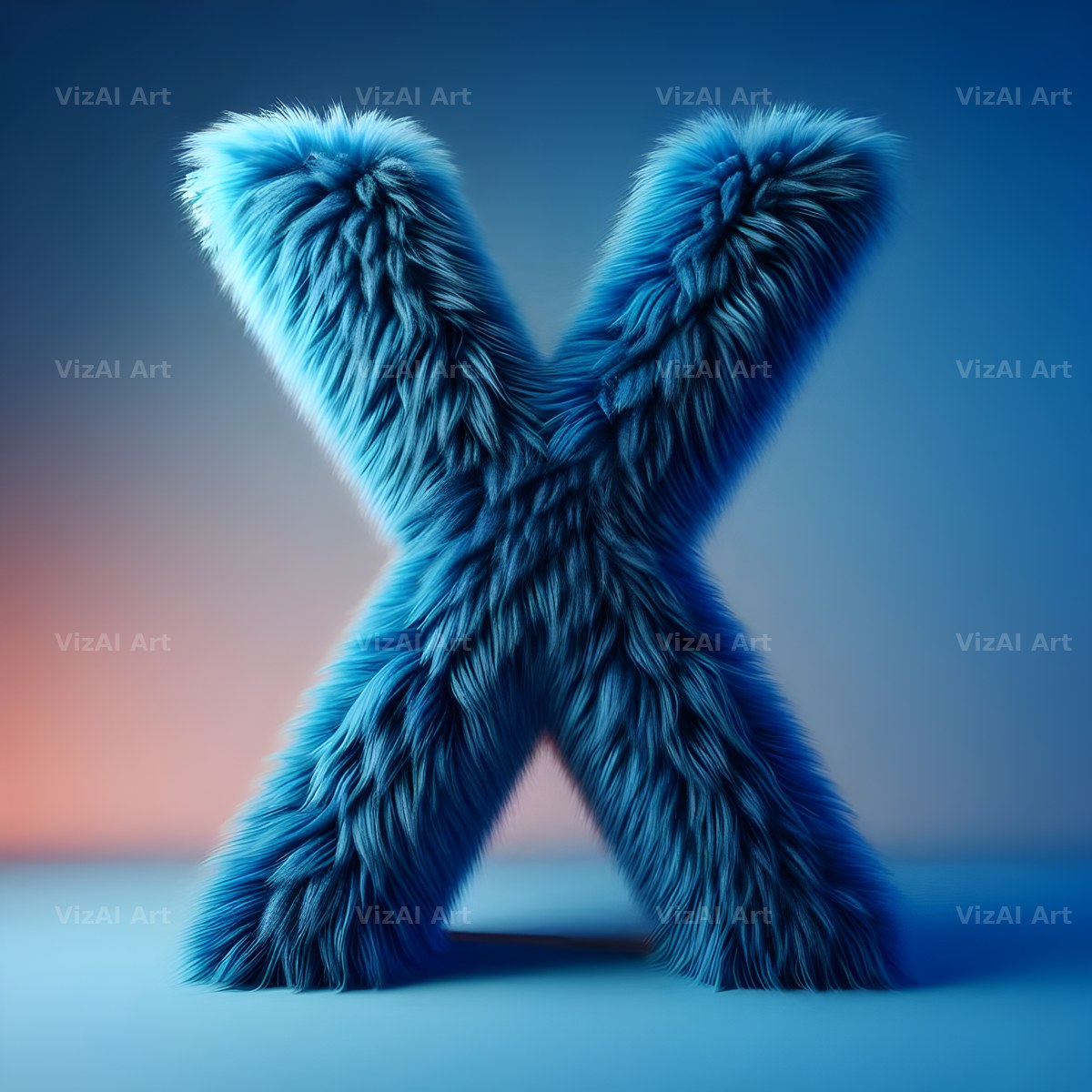 Blue Plush Fur alphabet letter X