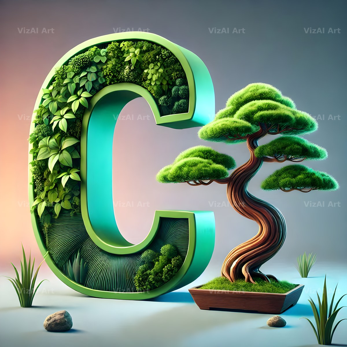 Bonsai Garden Moss alphabet letter C