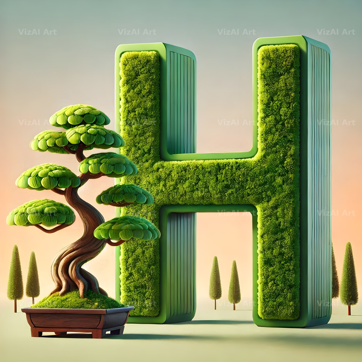 Bonsai Garden Moss alphabet letter H