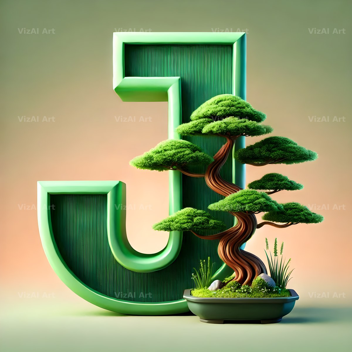 Bonsai Garden Moss alphabet letter J