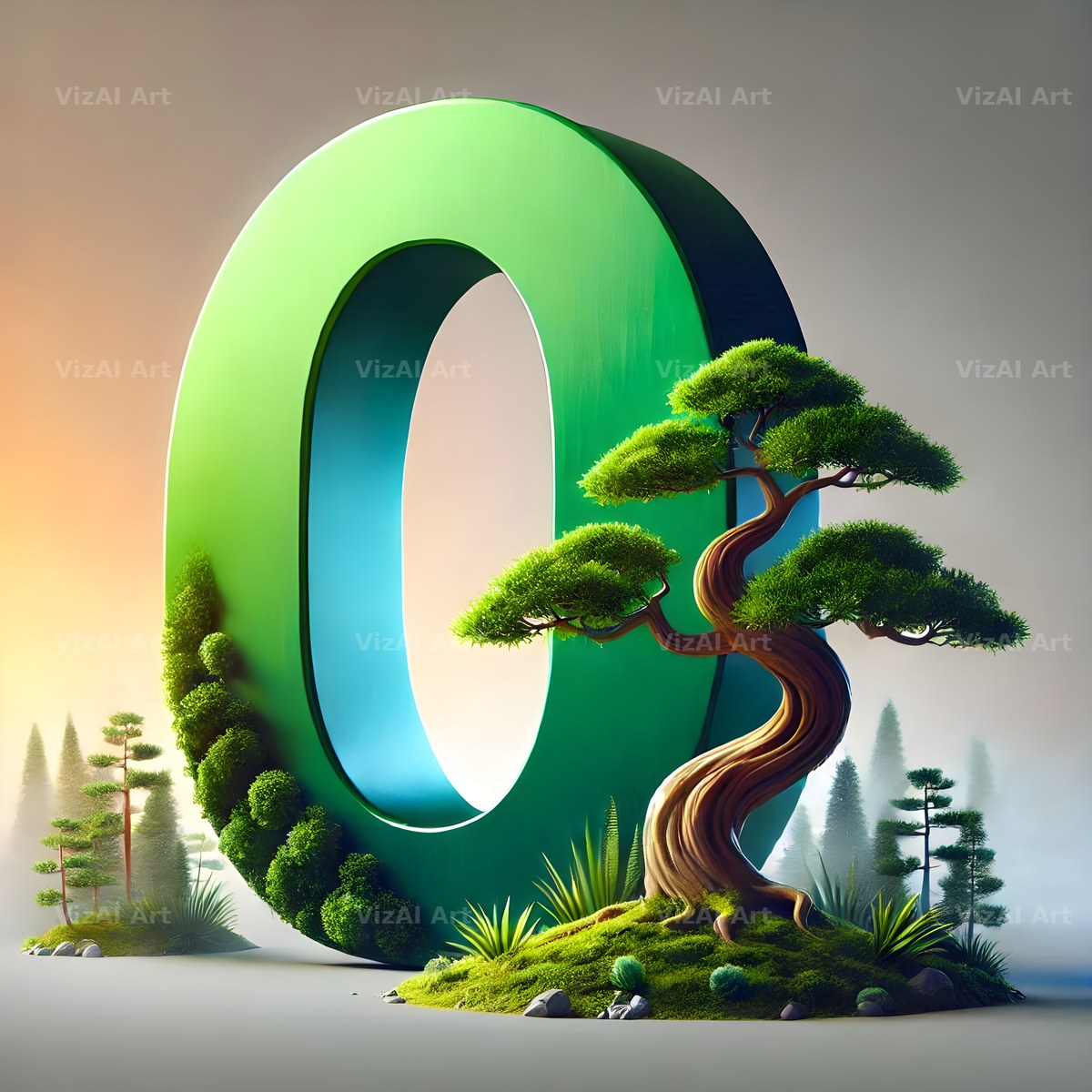 Bonsai Garden Moss alphabet letter O