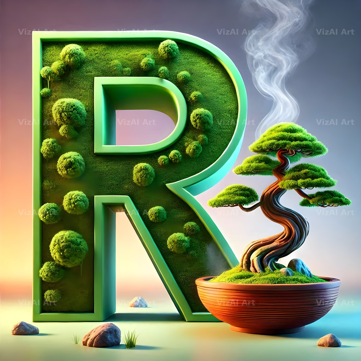Bonsai Garden Moss alphabet letter R
