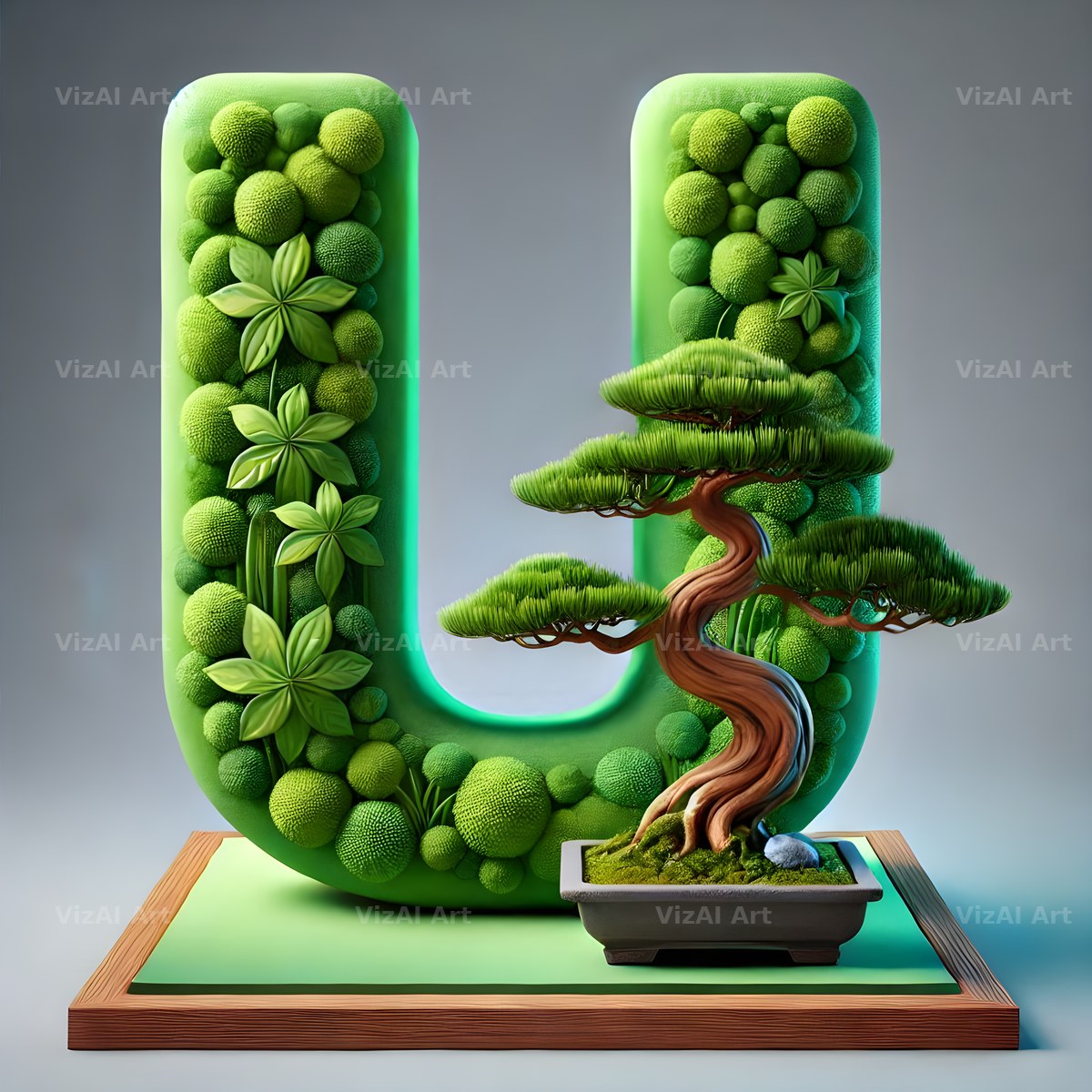 Bonsai Garden Moss alphabet letter U