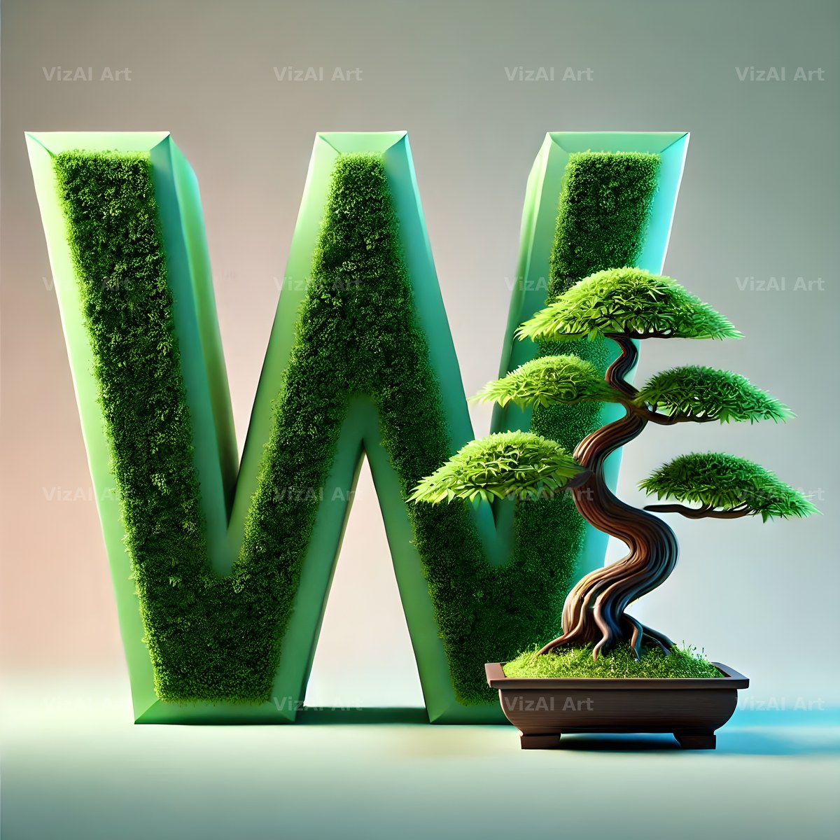 Bonsai Garden Moss alphabet letter W