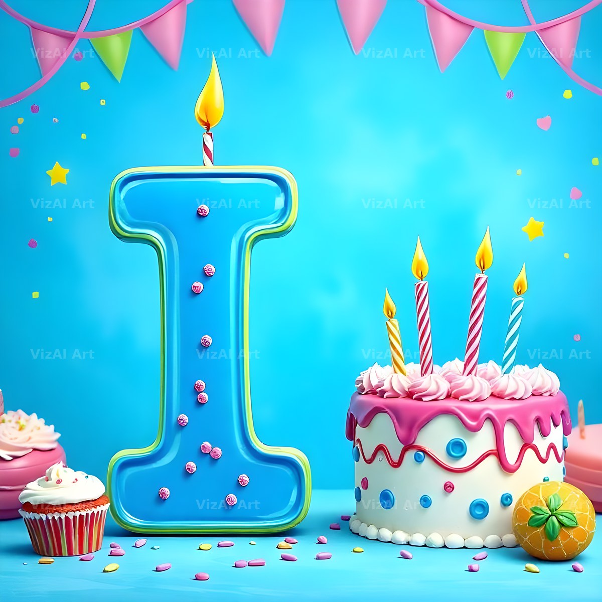 Birthday Cake Party alphabet letter I