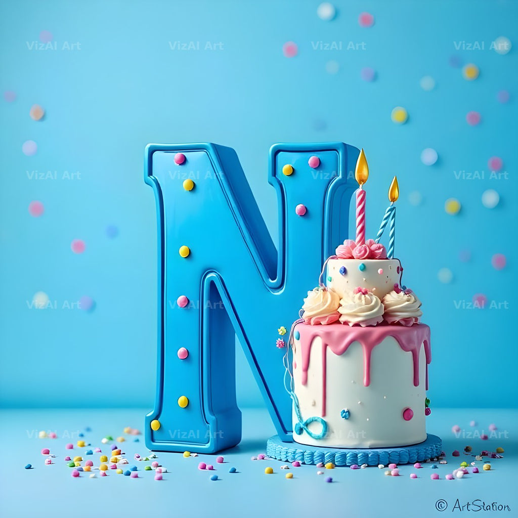 Birthday Cake Party alphabet letter N