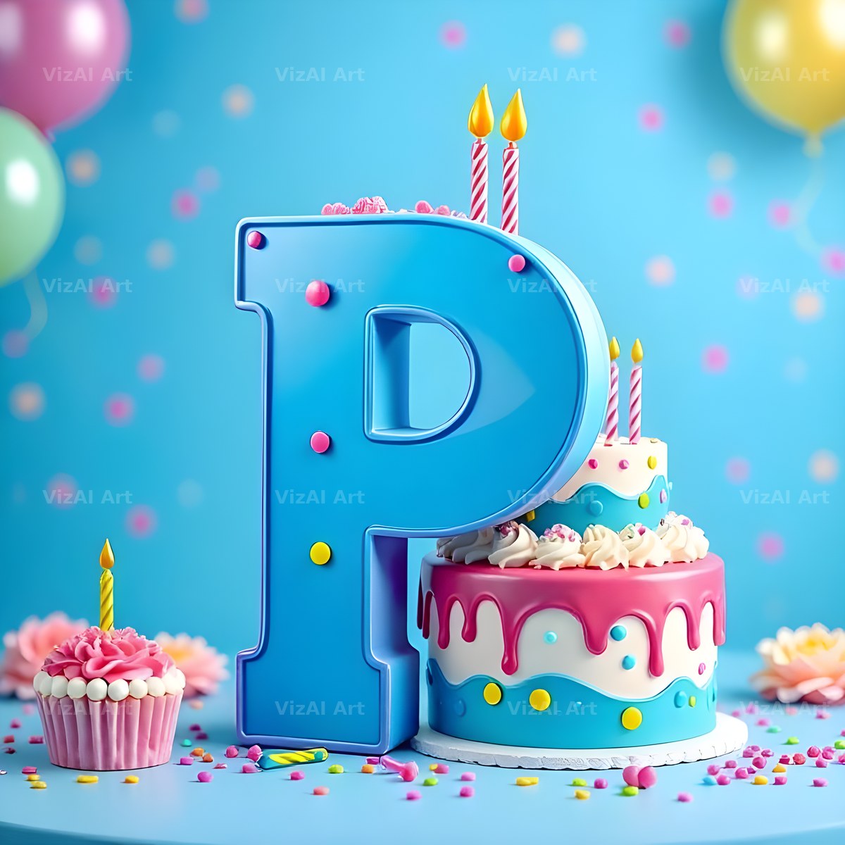 Birthday Cake Party alphabet letter P