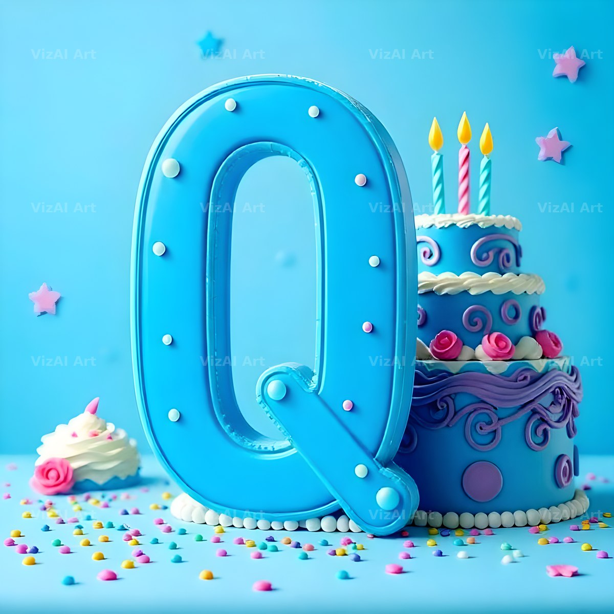 Birthday Cake Party alphabet letter Q