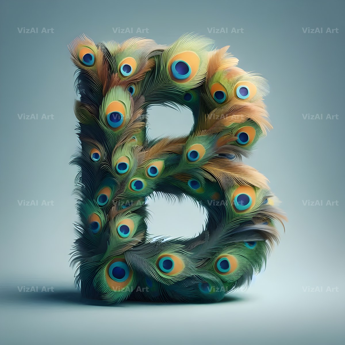 Peacock Plume Green alphabet letter B