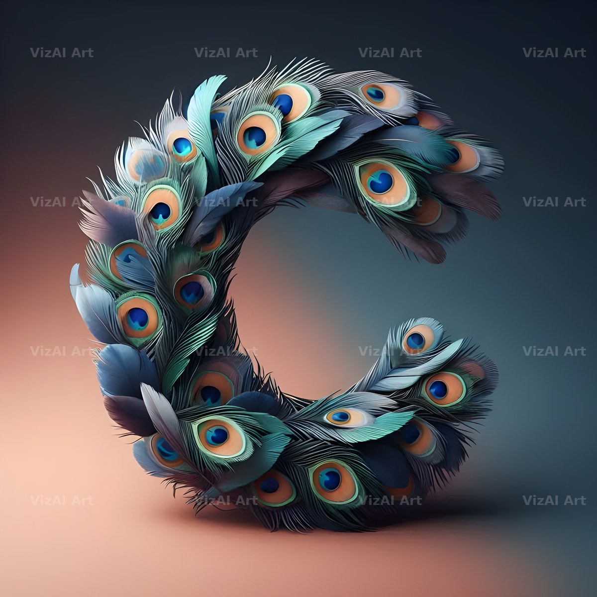 Peacock Plume Green alphabet letter C