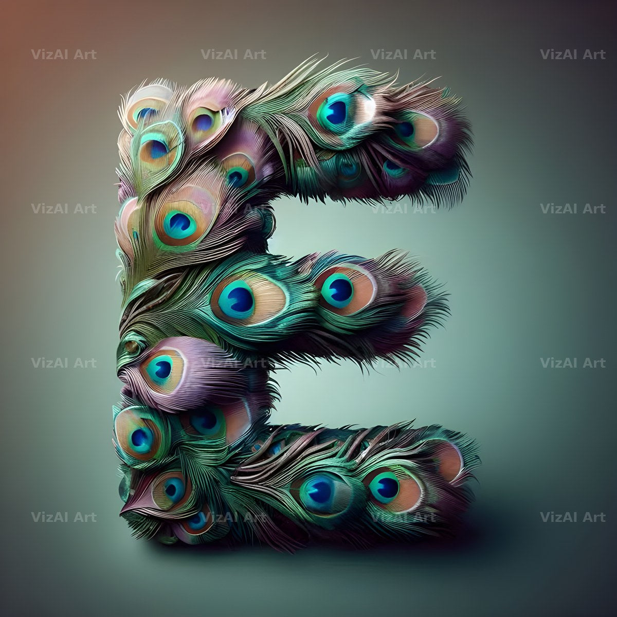 Peacock Plume Green alphabet letter E