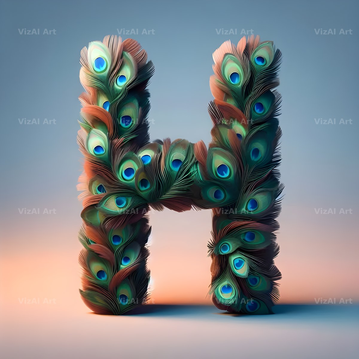 Peacock Plume Green alphabet letter H