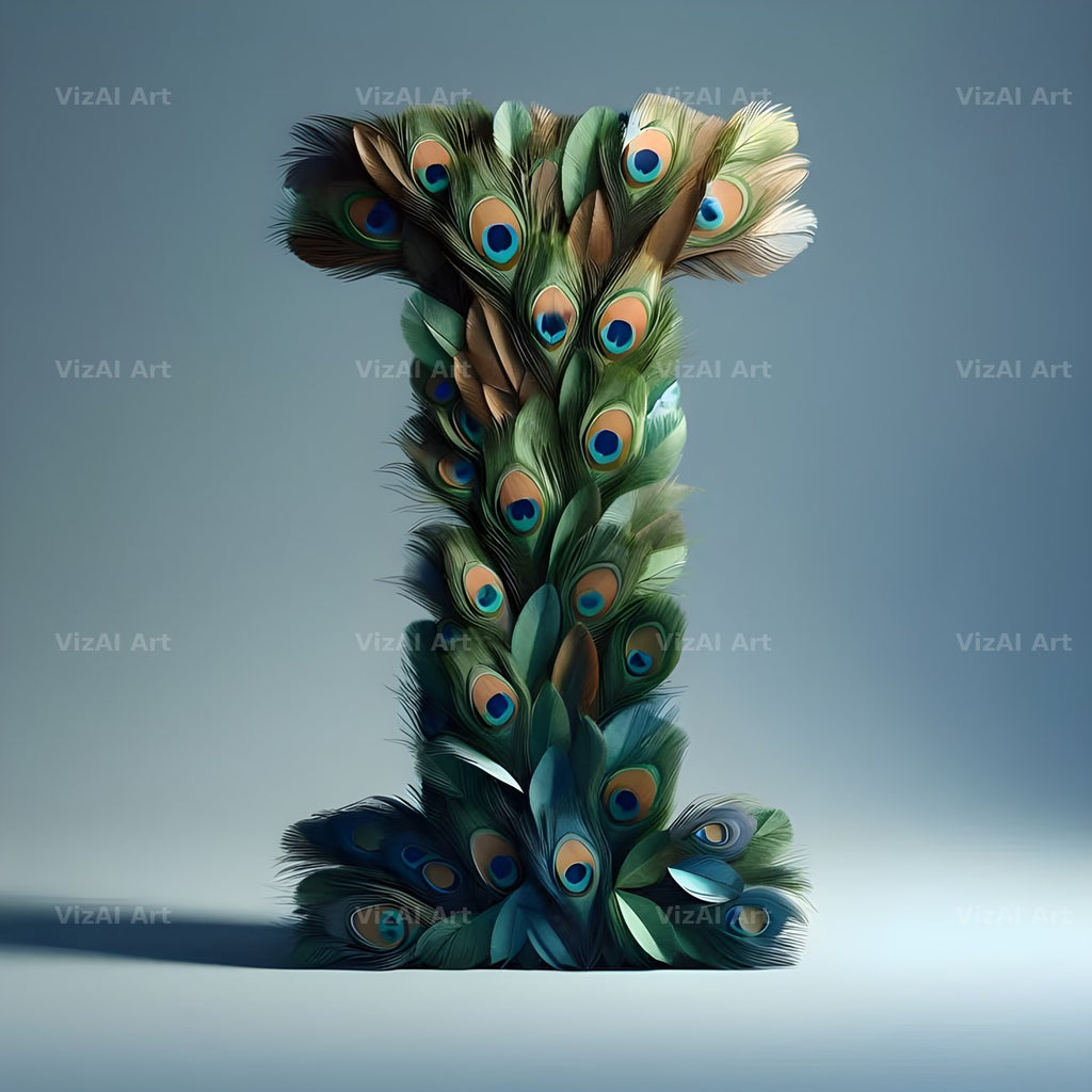 Peacock Plume Green alphabet letter I