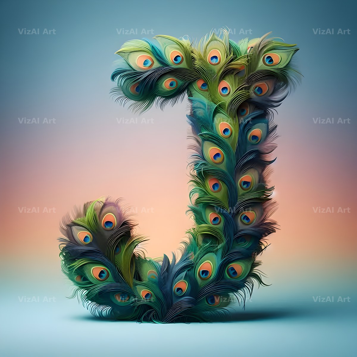 Peacock Plume Green alphabet letter J