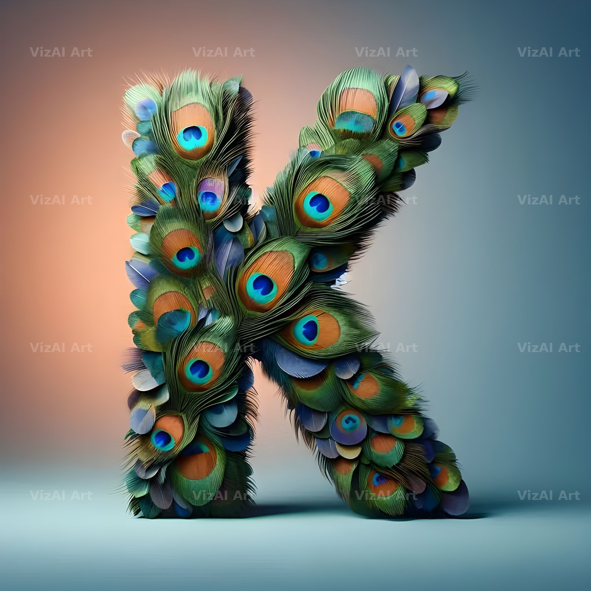 Peacock Plume Green alphabet letter K