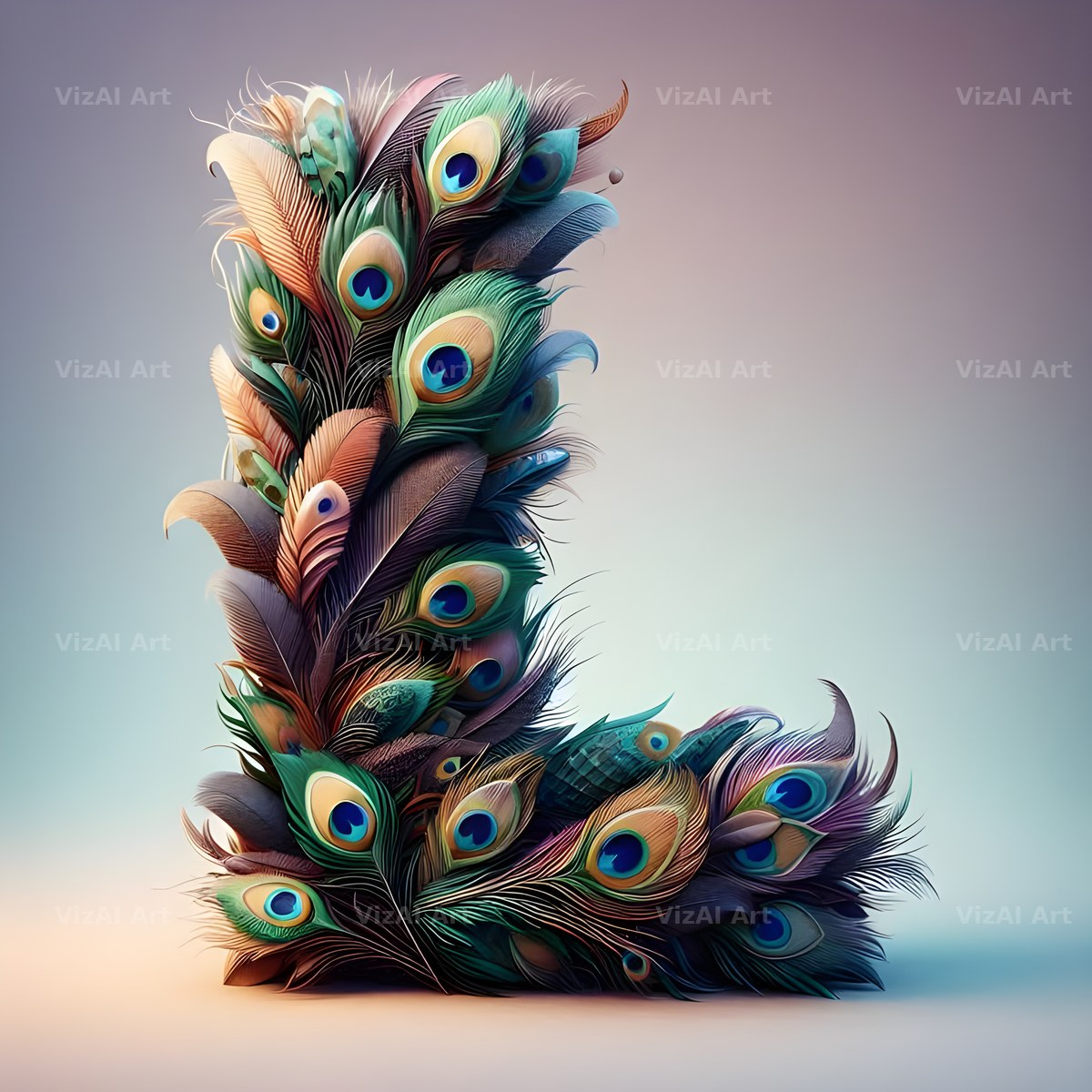 Peacock Plume Green alphabet letter L
