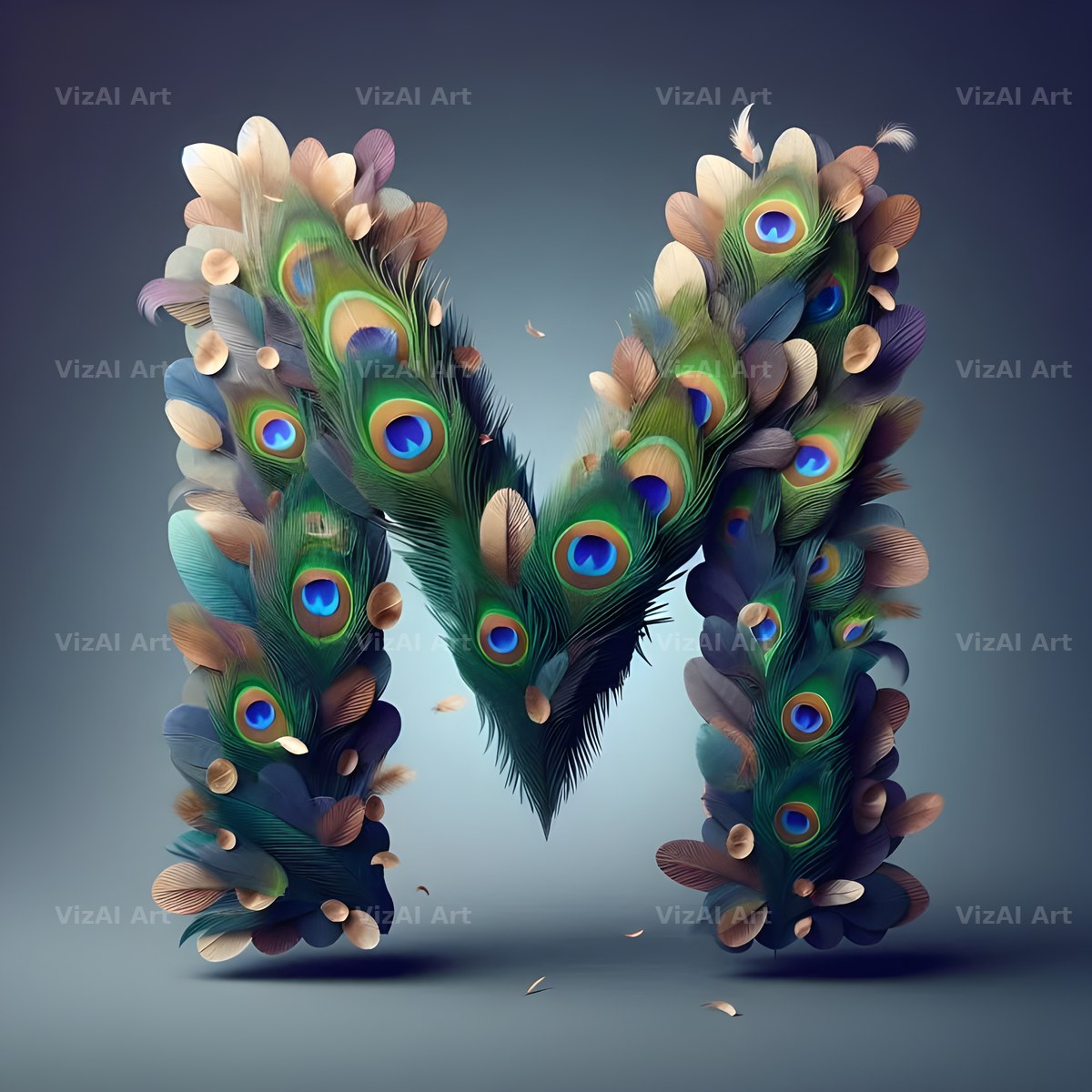 Peacock Plume Green alphabet letter M