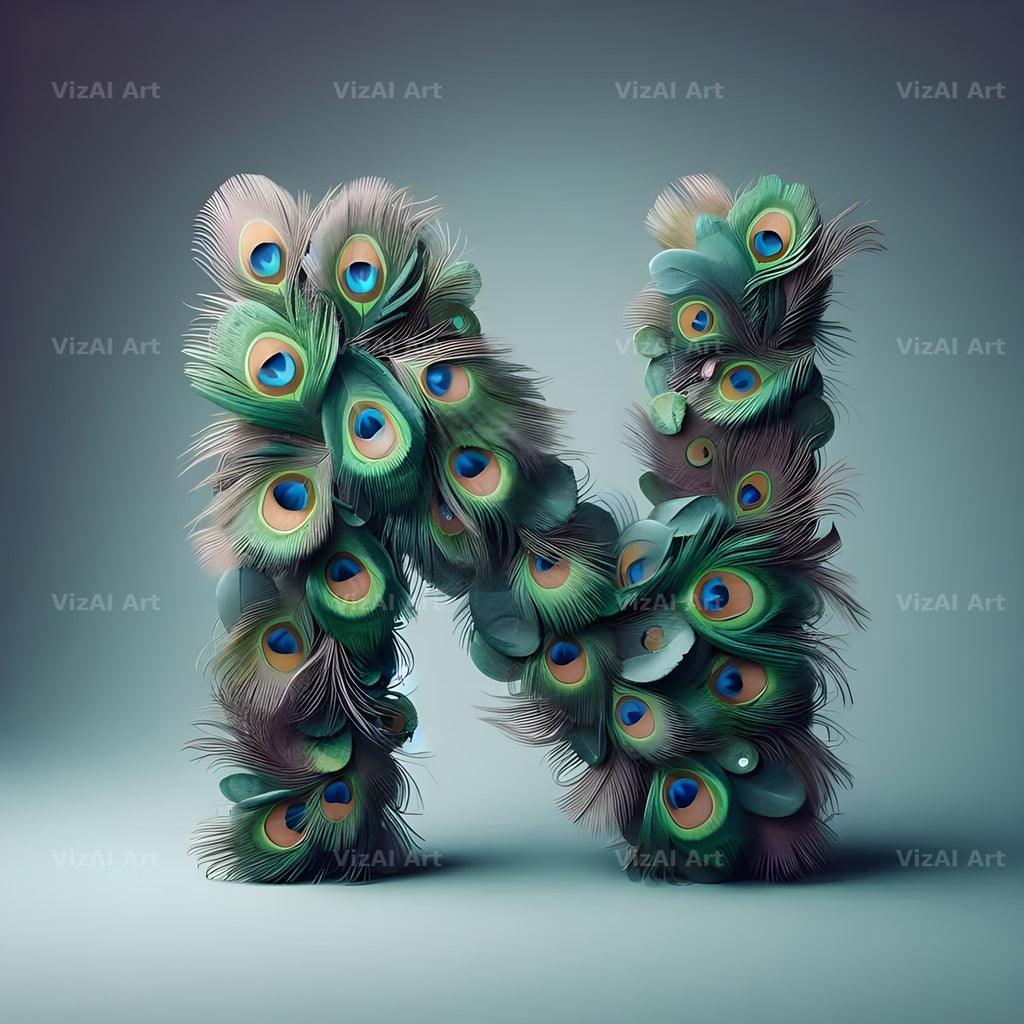 Peacock Plume Green alphabet letter N