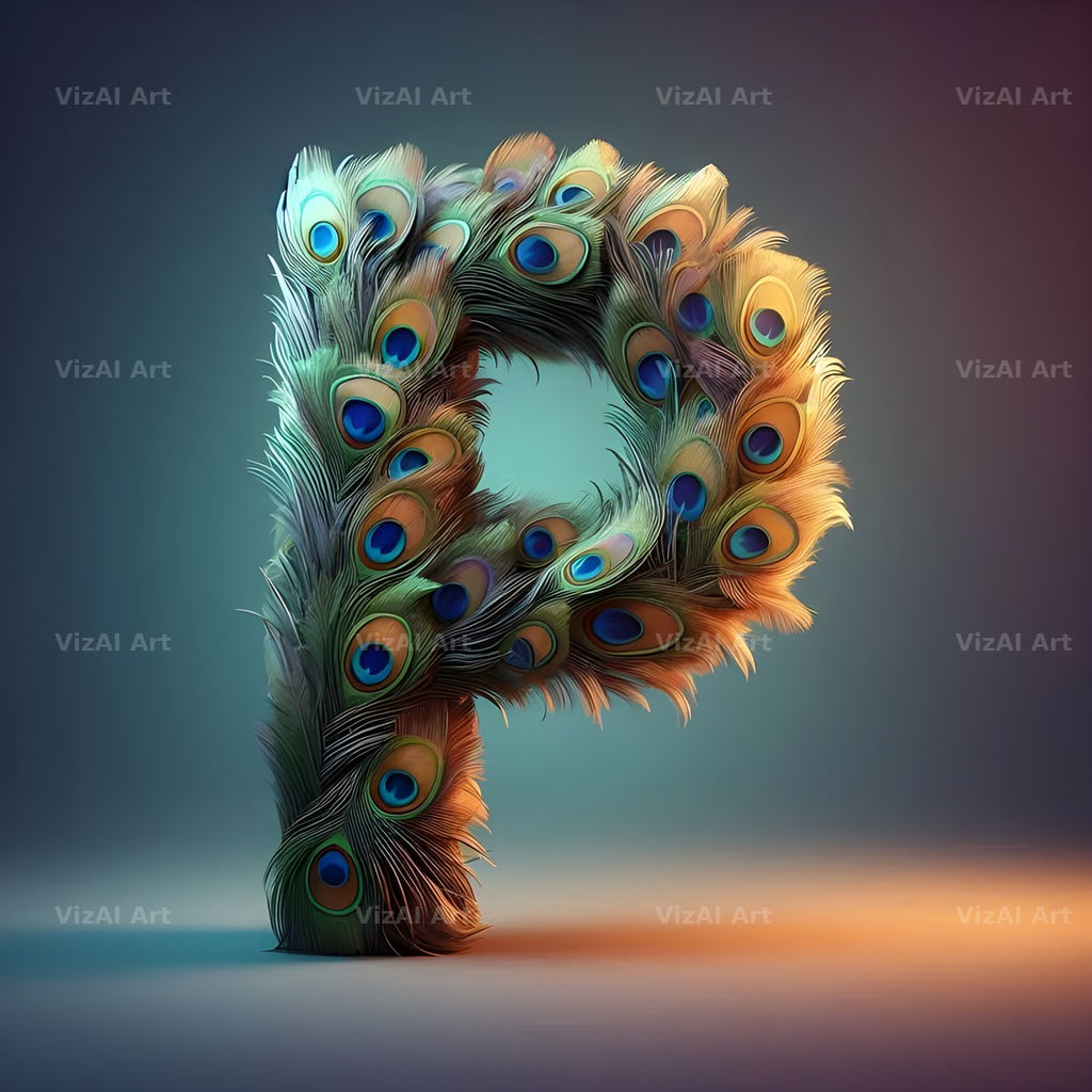 Peacock Plume Green alphabet letter P