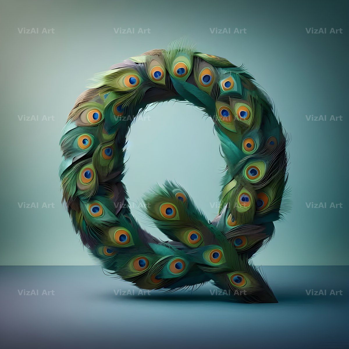 Peacock Plume Green alphabet letter Q