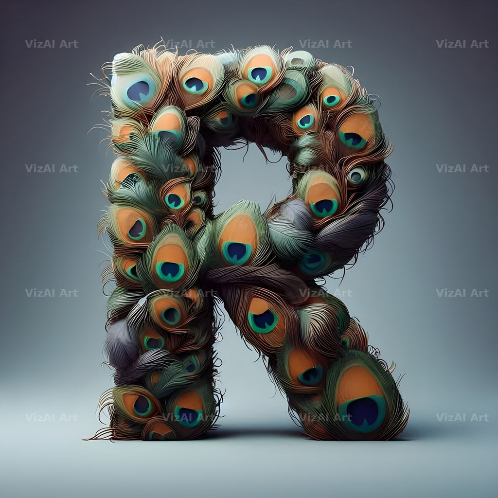 Peacock Plume Green alphabet letter R