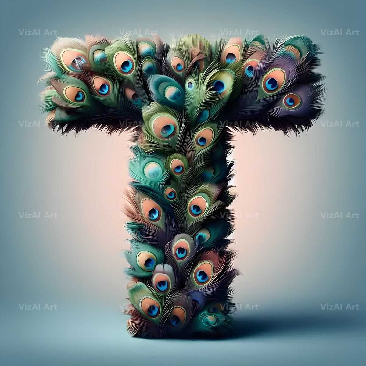 Peacock Plume Green alphabet letter T
