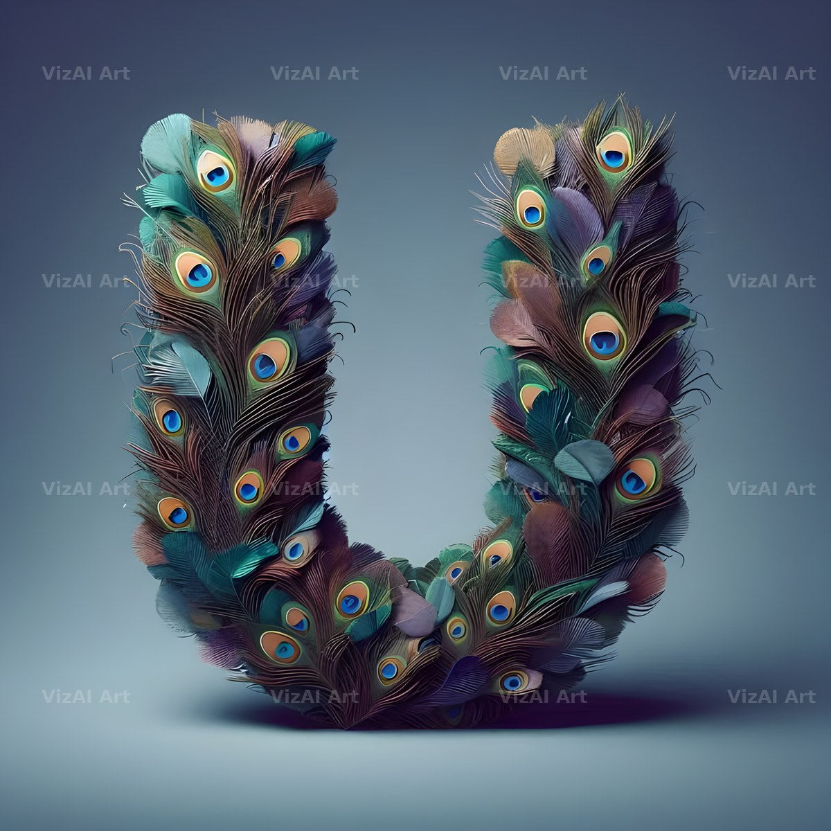 Peacock Plume Green alphabet letter U