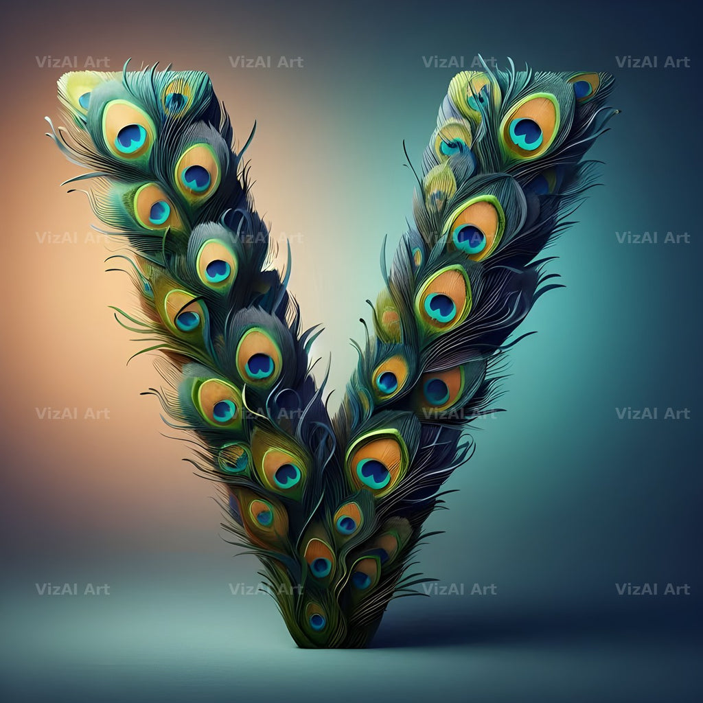 Peacock Plume Green alphabet letter V