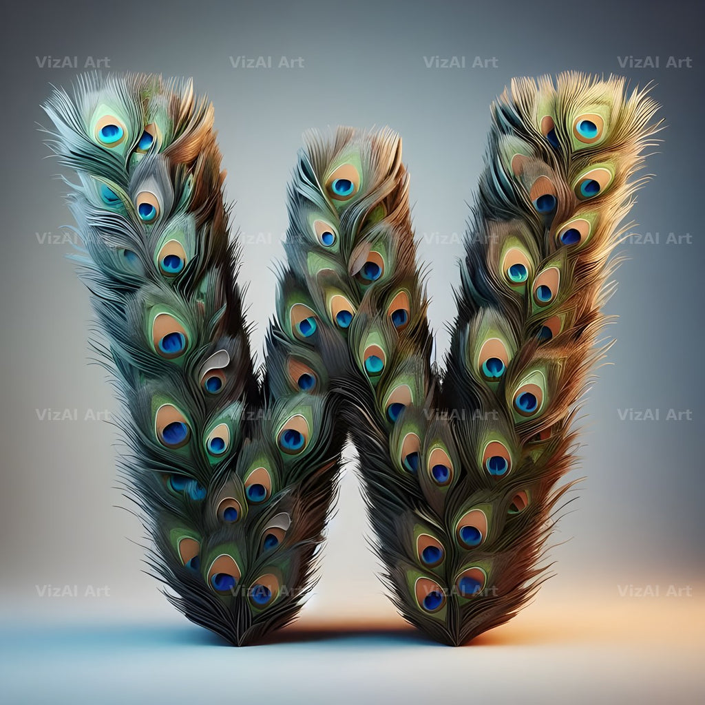 Peacock Plume Green alphabet letter W