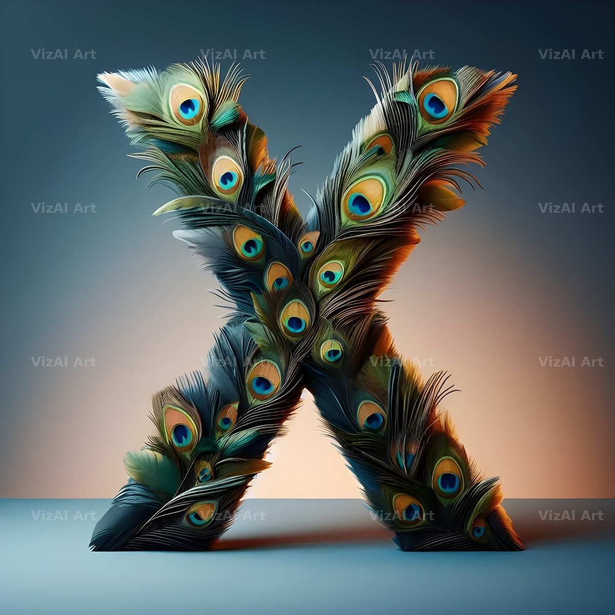 Peacock Plume Green alphabet letter X