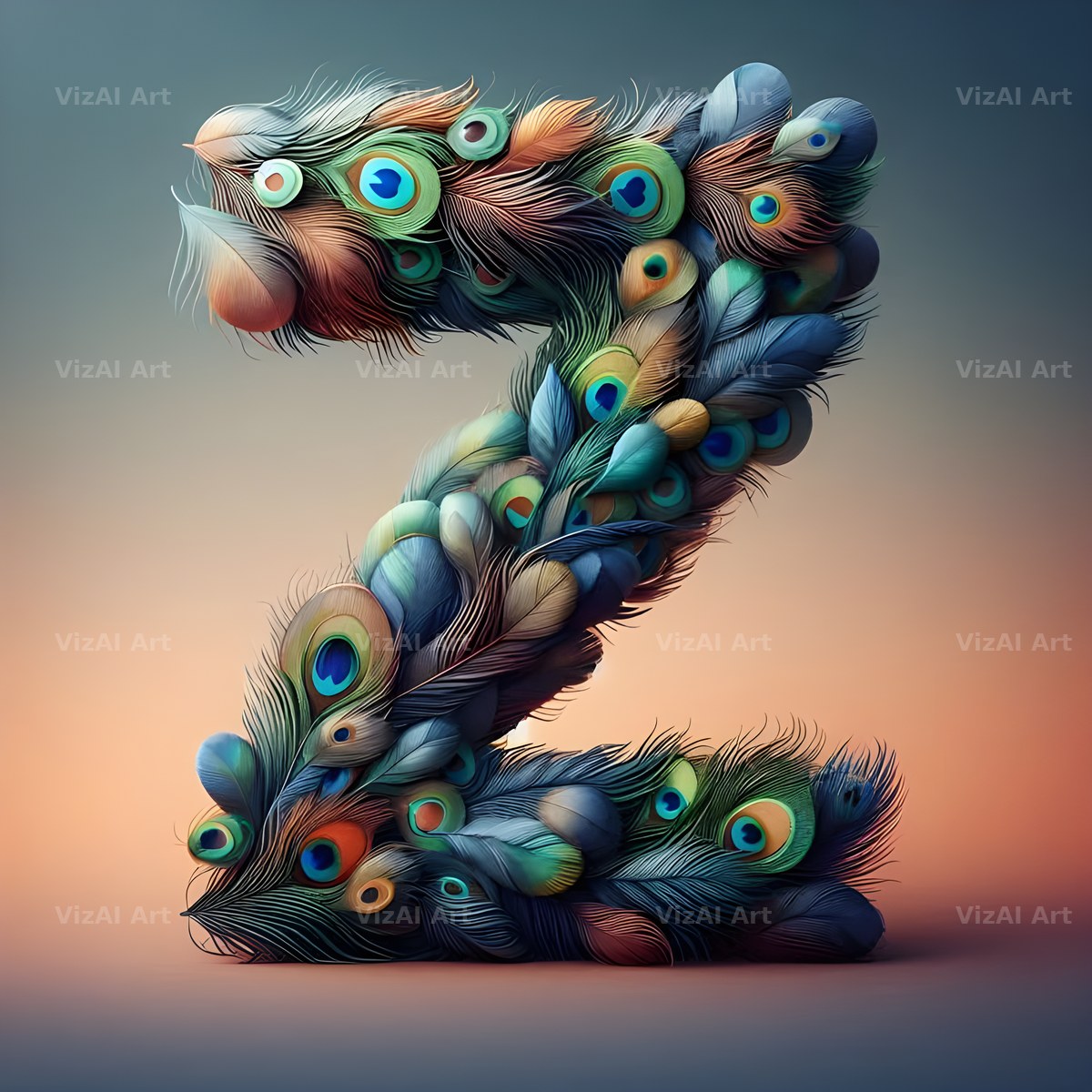 Peacock Plume Green alphabet letter Z
