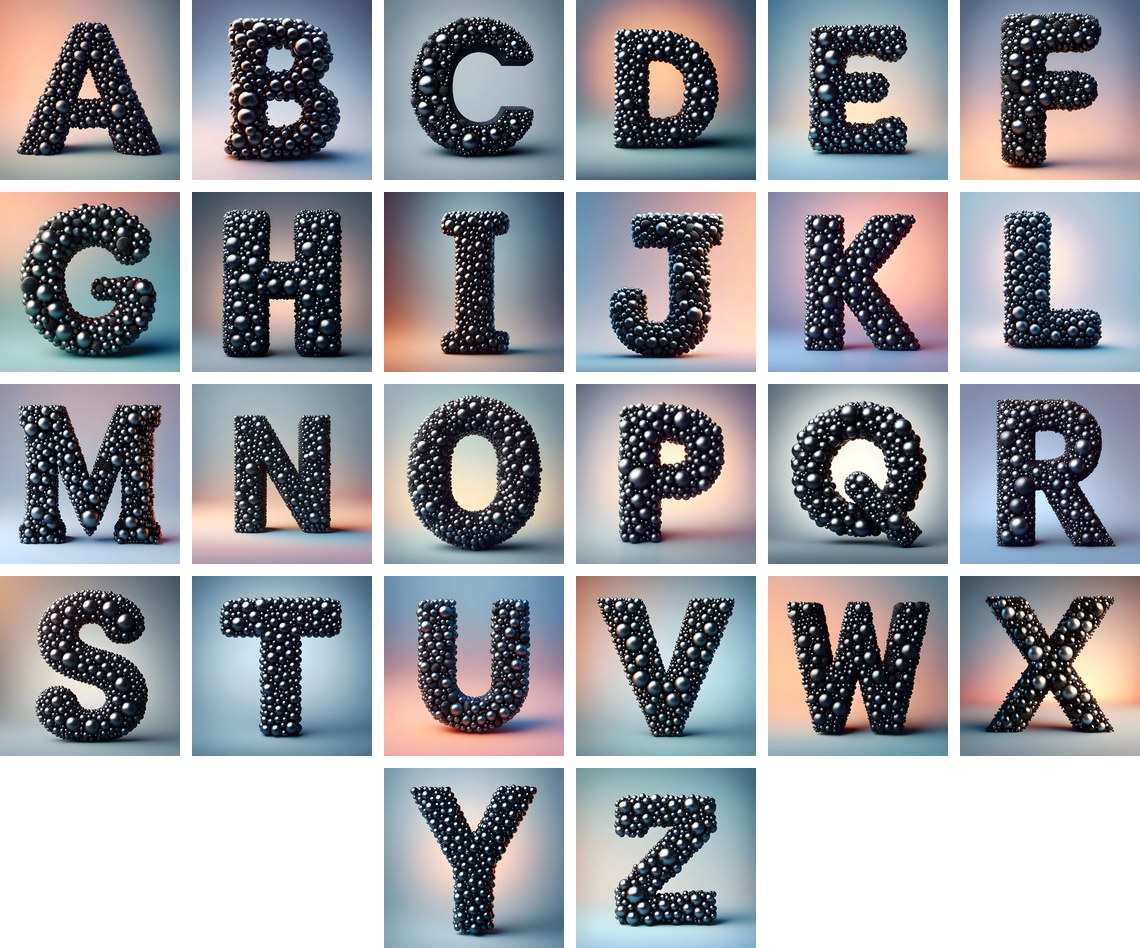 Black Pearl Cluster alphabet — all 26 letters
