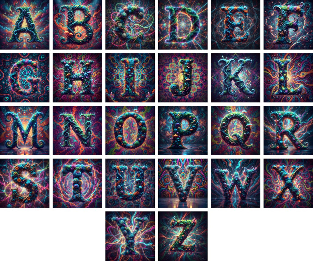 Psychedelic Swirl alphabet — all 26 letters