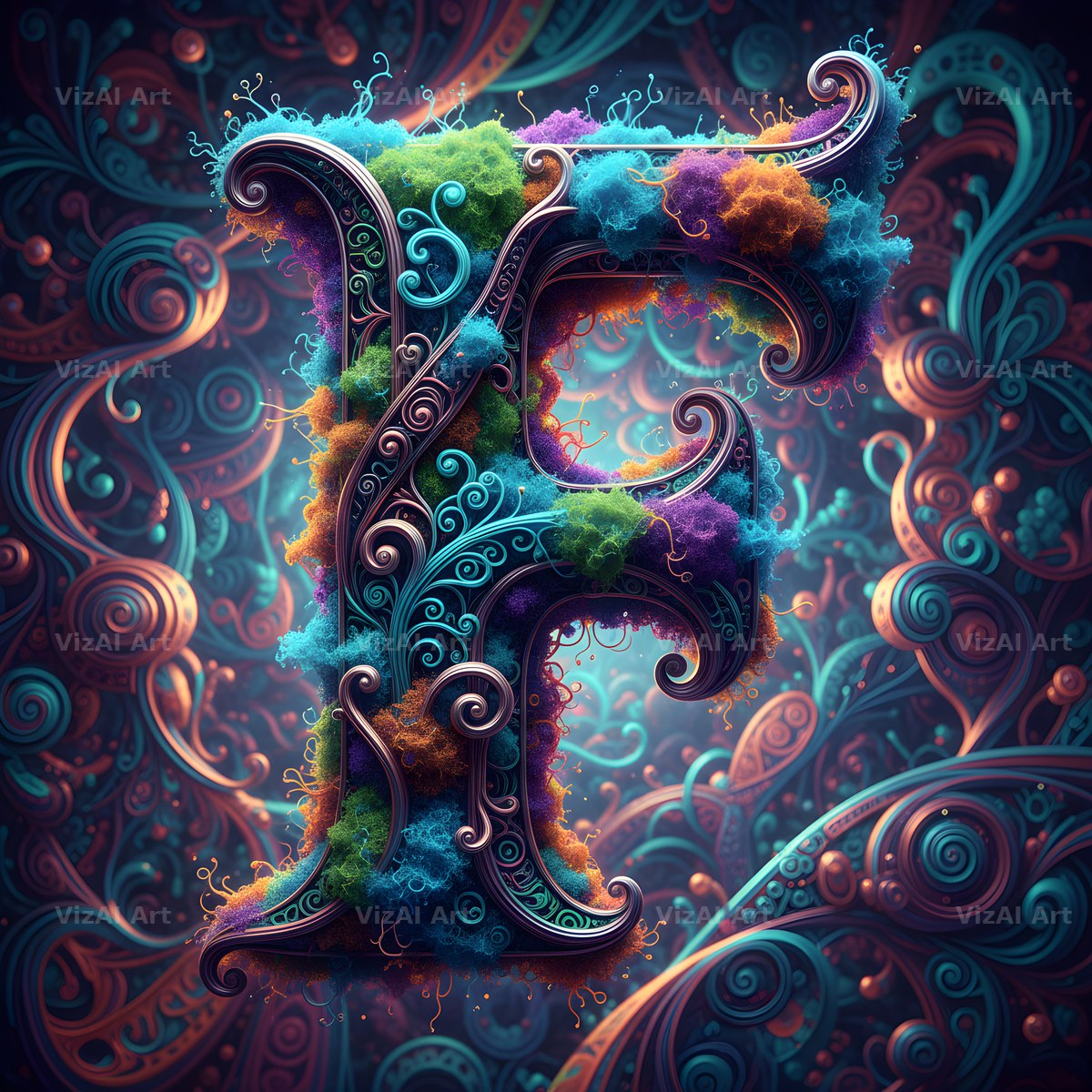 Psychedelic Swirl alphabet letter F