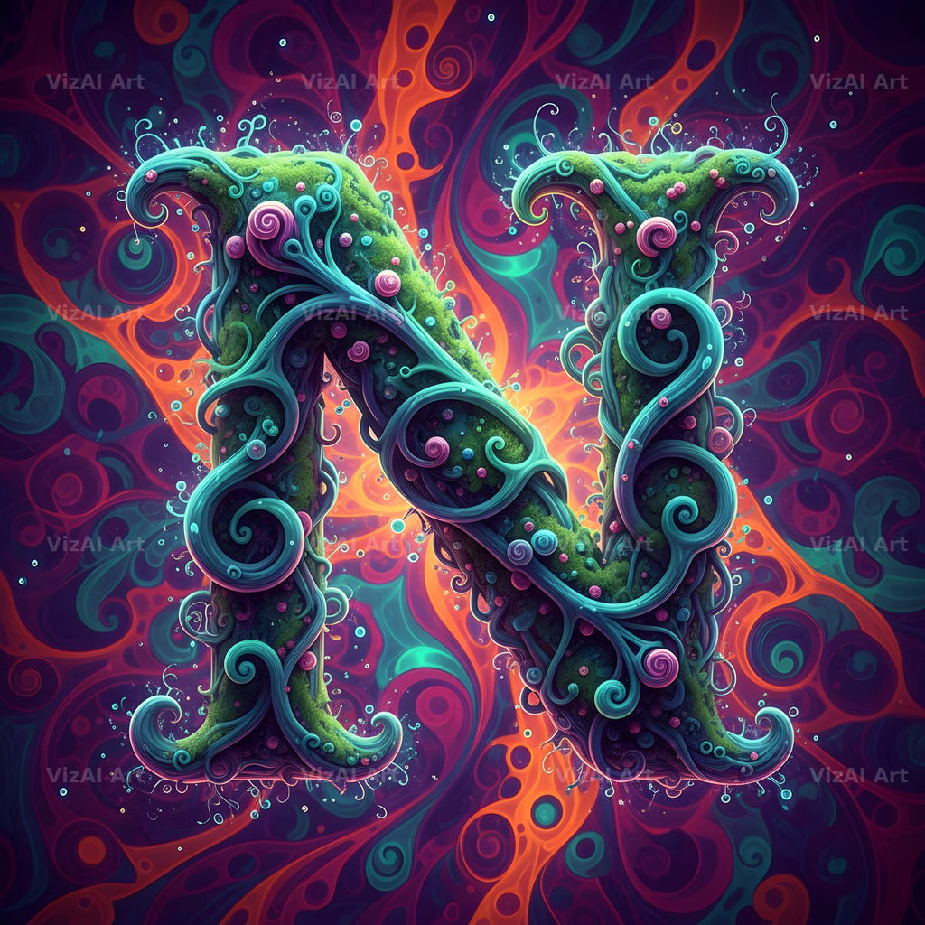 Psychedelic Swirl alphabet letter N