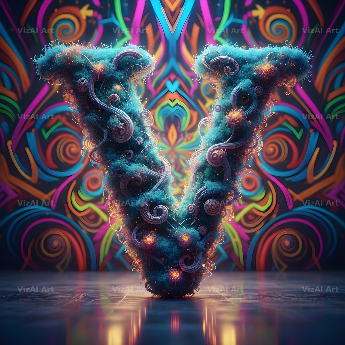 Psychedelic Swirl alphabet letter V