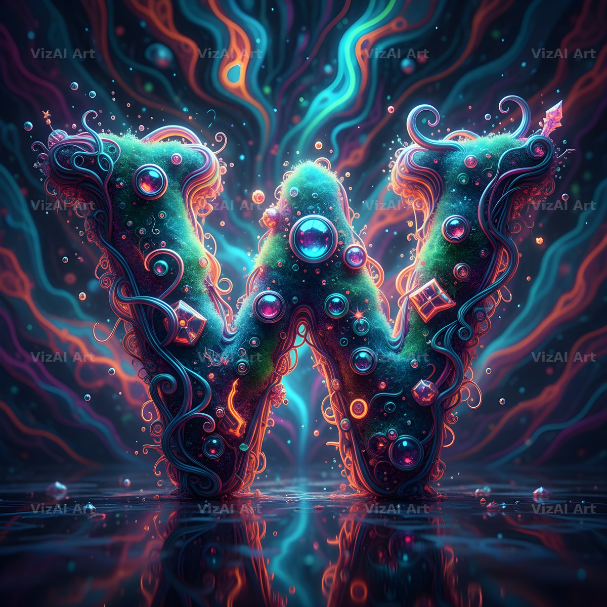 Psychedelic Swirl alphabet letter W
