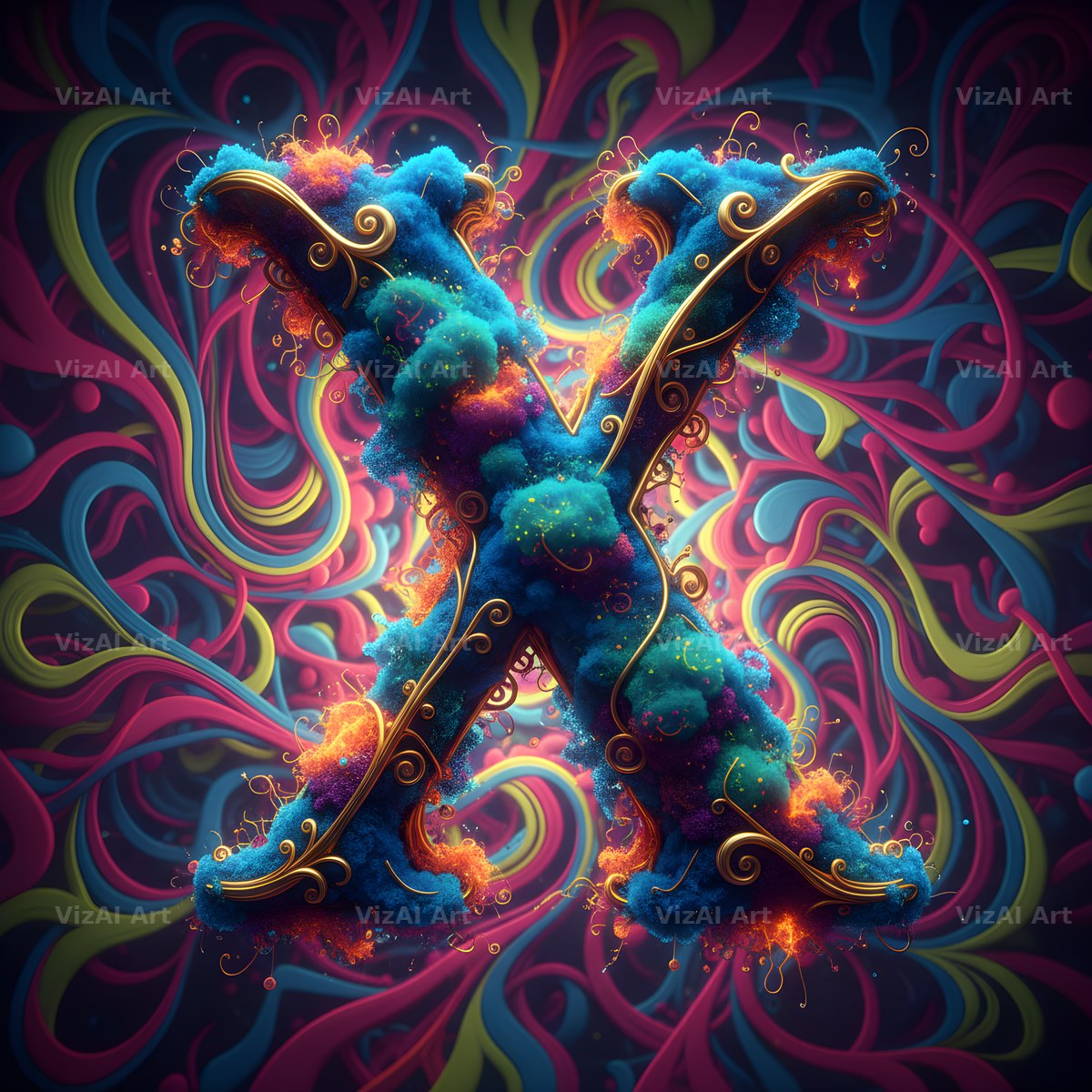 Psychedelic Swirl alphabet letter X