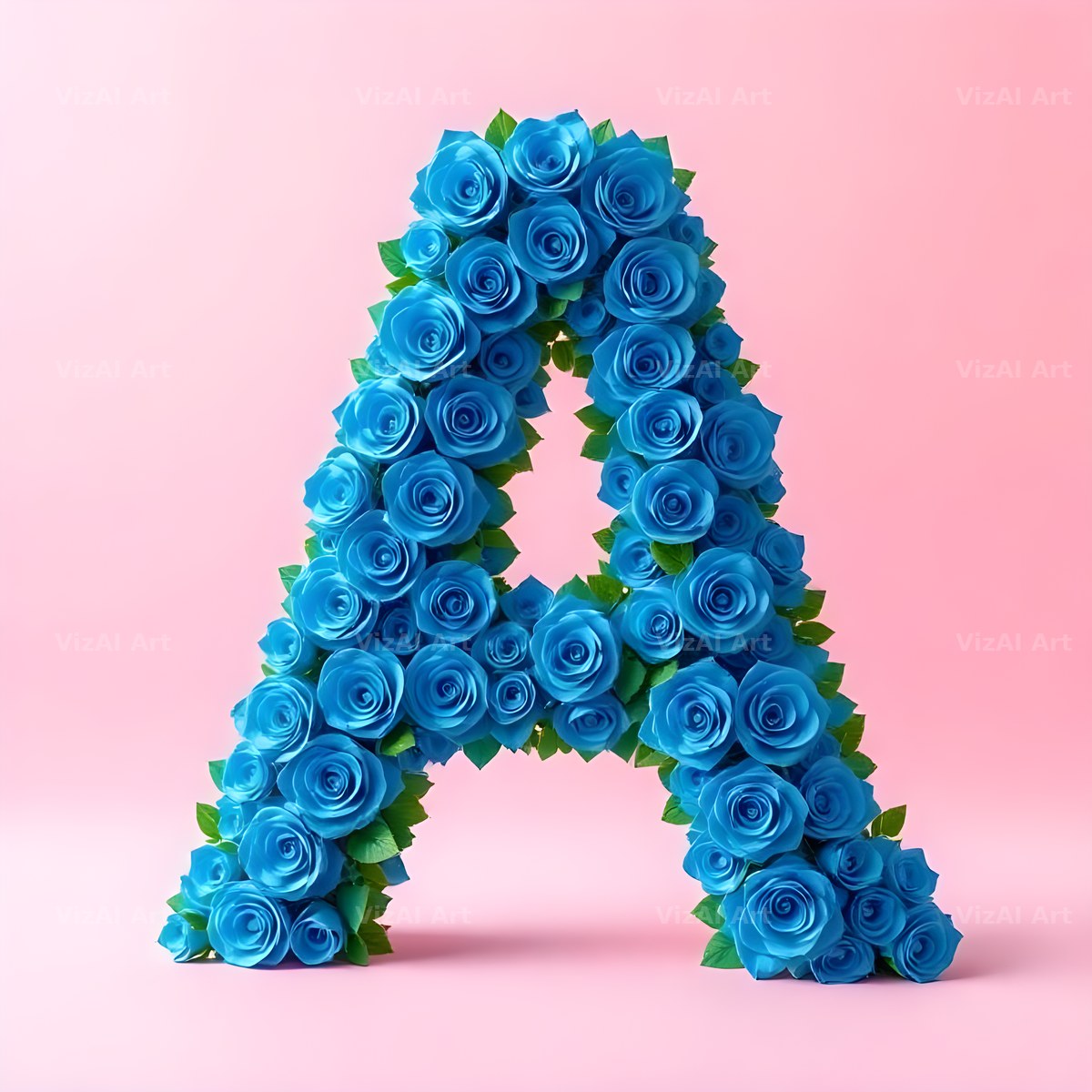 Blue Rose Bloom alphabet letter A